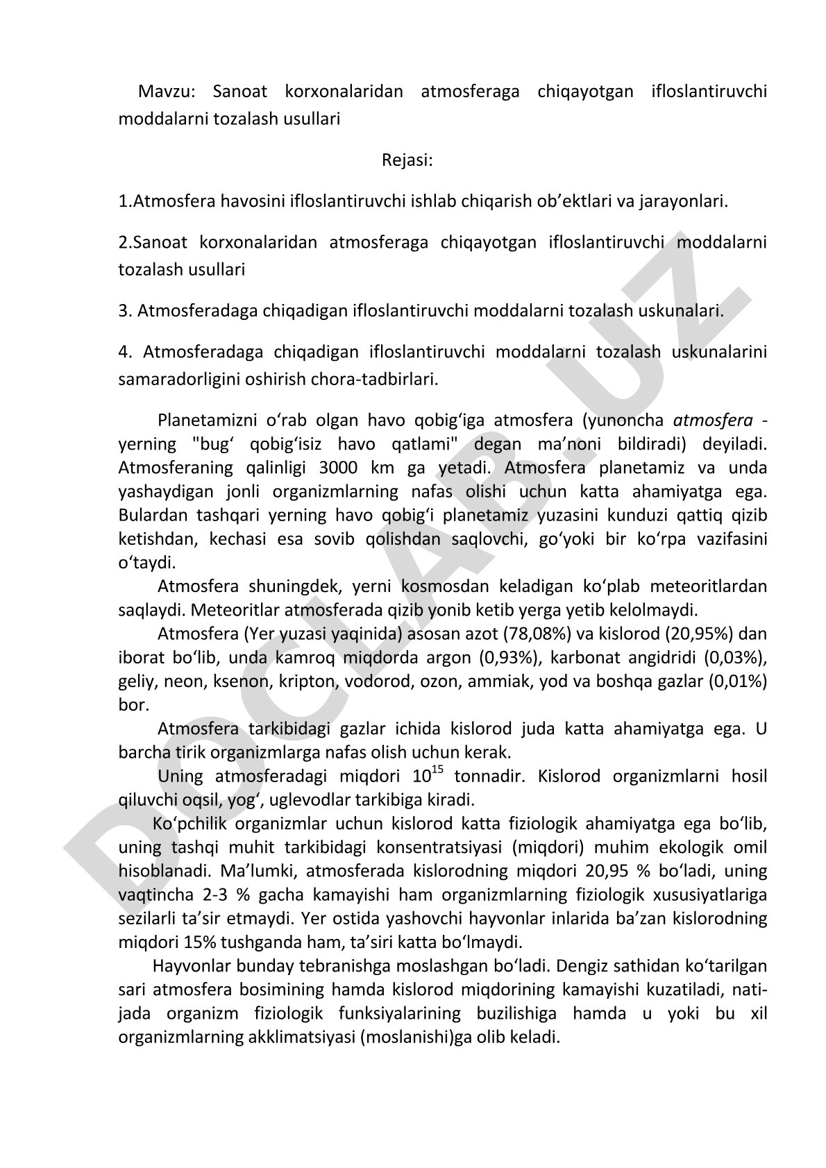 Sanoat korxonalaridan atmosferaga chiqayotgan ifloslantiruvchi moddalarni tozalash usullari