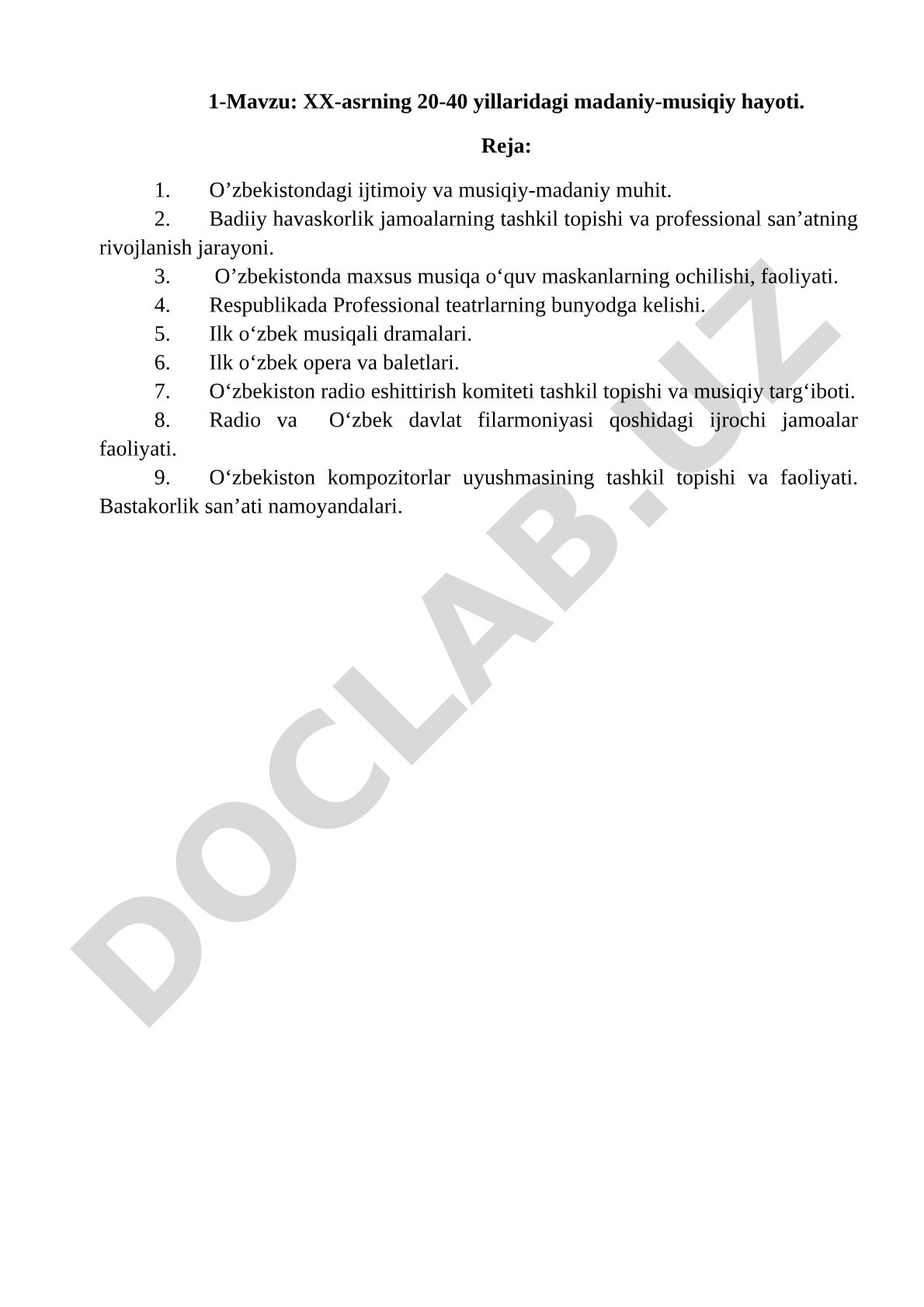 XX-asrning 20-40 yillaridagi madaniy-musiqiy hayoti