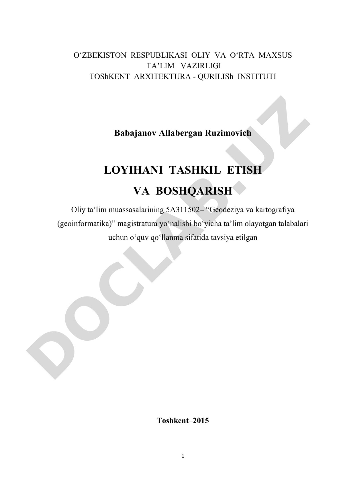 Loyihani tashkil etish va boshqarish