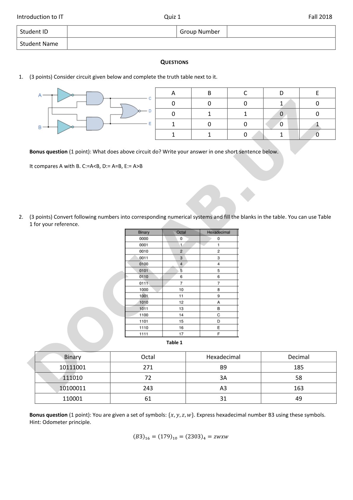 Introduction to IT Quiz 1 Fall 2018