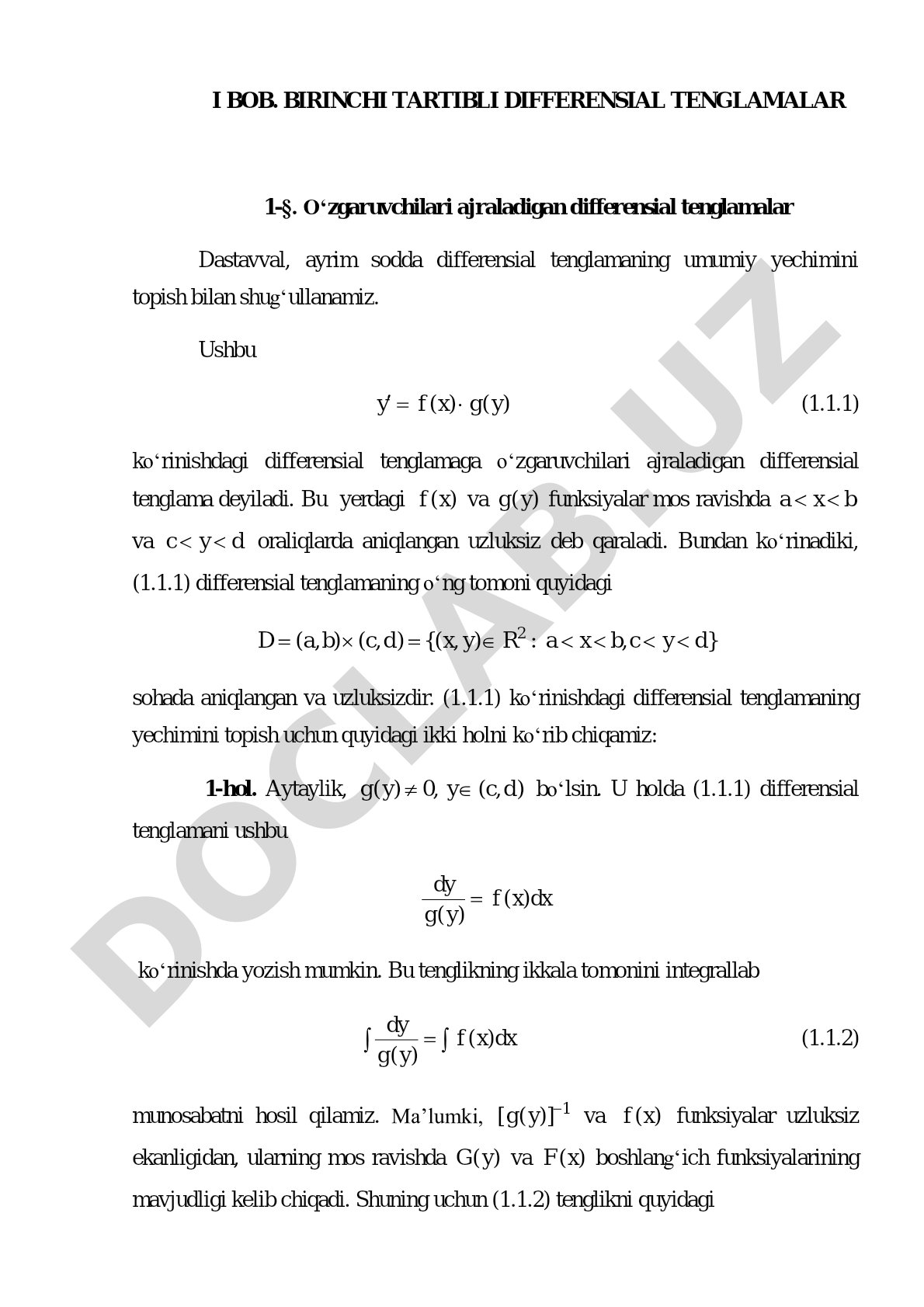 O'zgaruvchilari ajraladigan differensial tenglamalar