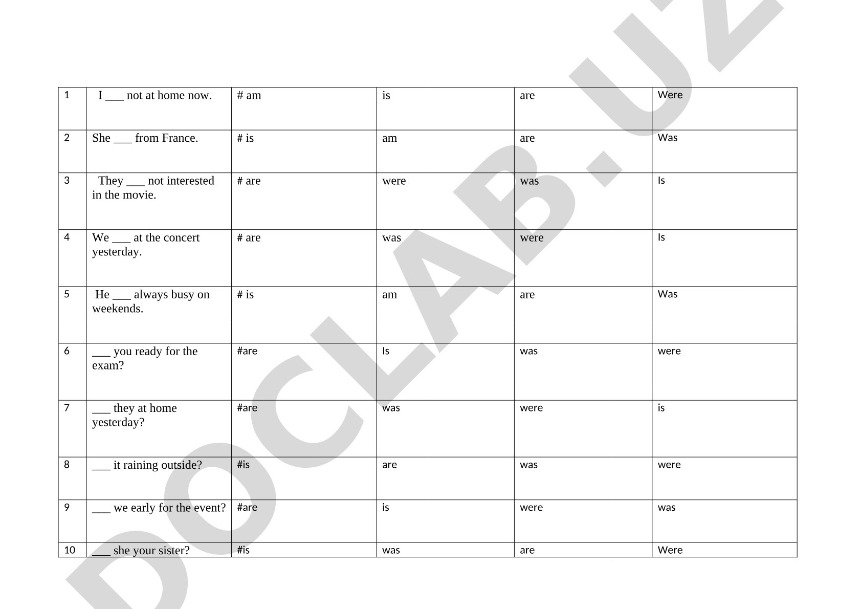 English Grammar Verb To Be and Present Simple Exercises