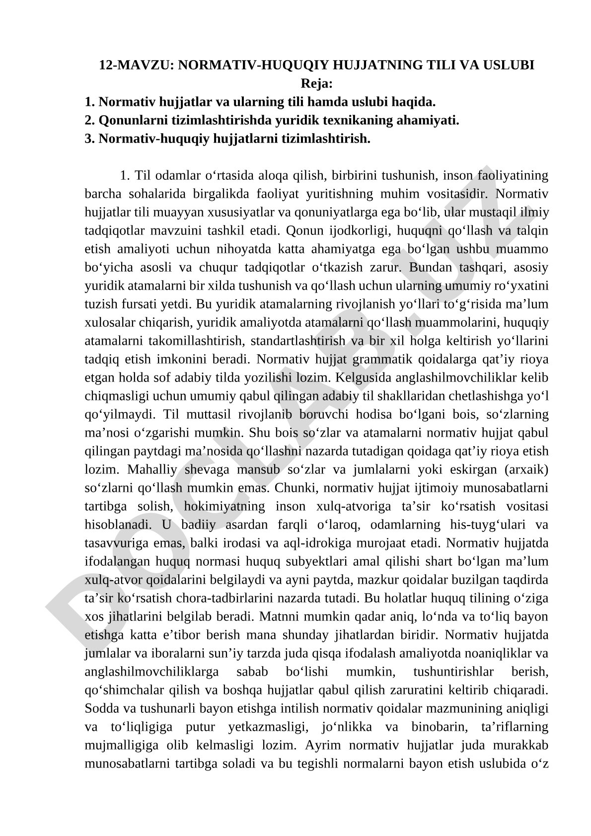 Normativ-huquqiy hujjatning tili va uslubi