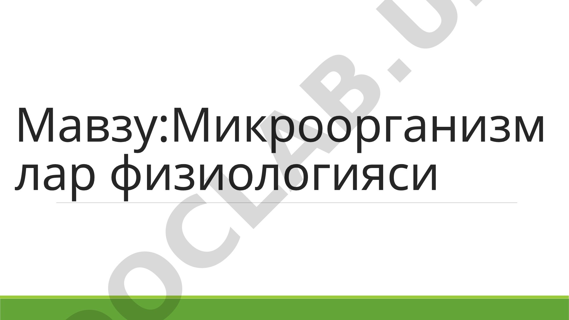 Микроорганизмлар физиологияси, уларнинг тузилиши, биокимёвий жараёнлари ва систематикаси