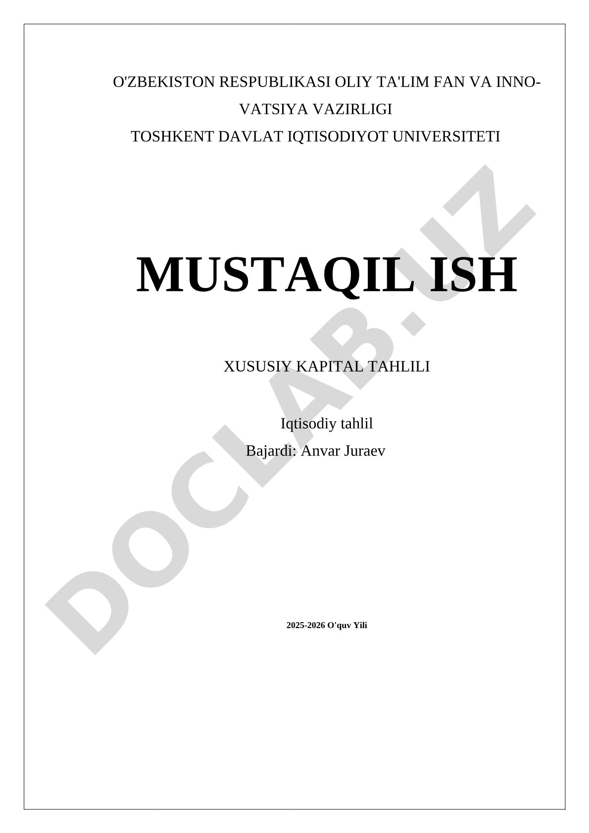 Xususiy kapital tahlili