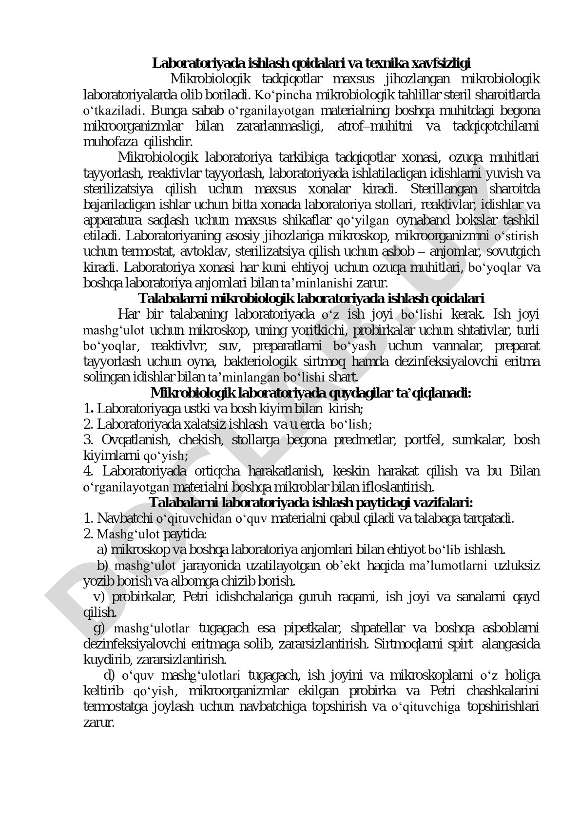 Laboratoriyada ishlash qoidalari va texnika xavfsizligi