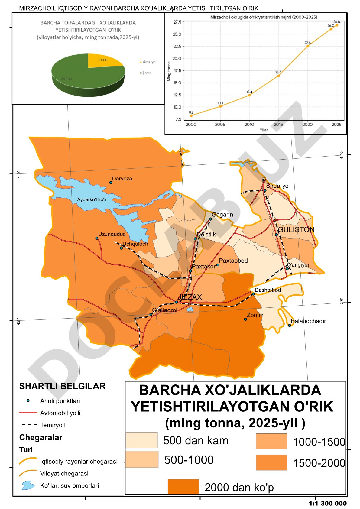Mirzacho'l iqtisodiy rayonida barcha xo'jaliklarda yetishtirilgan o'rik
