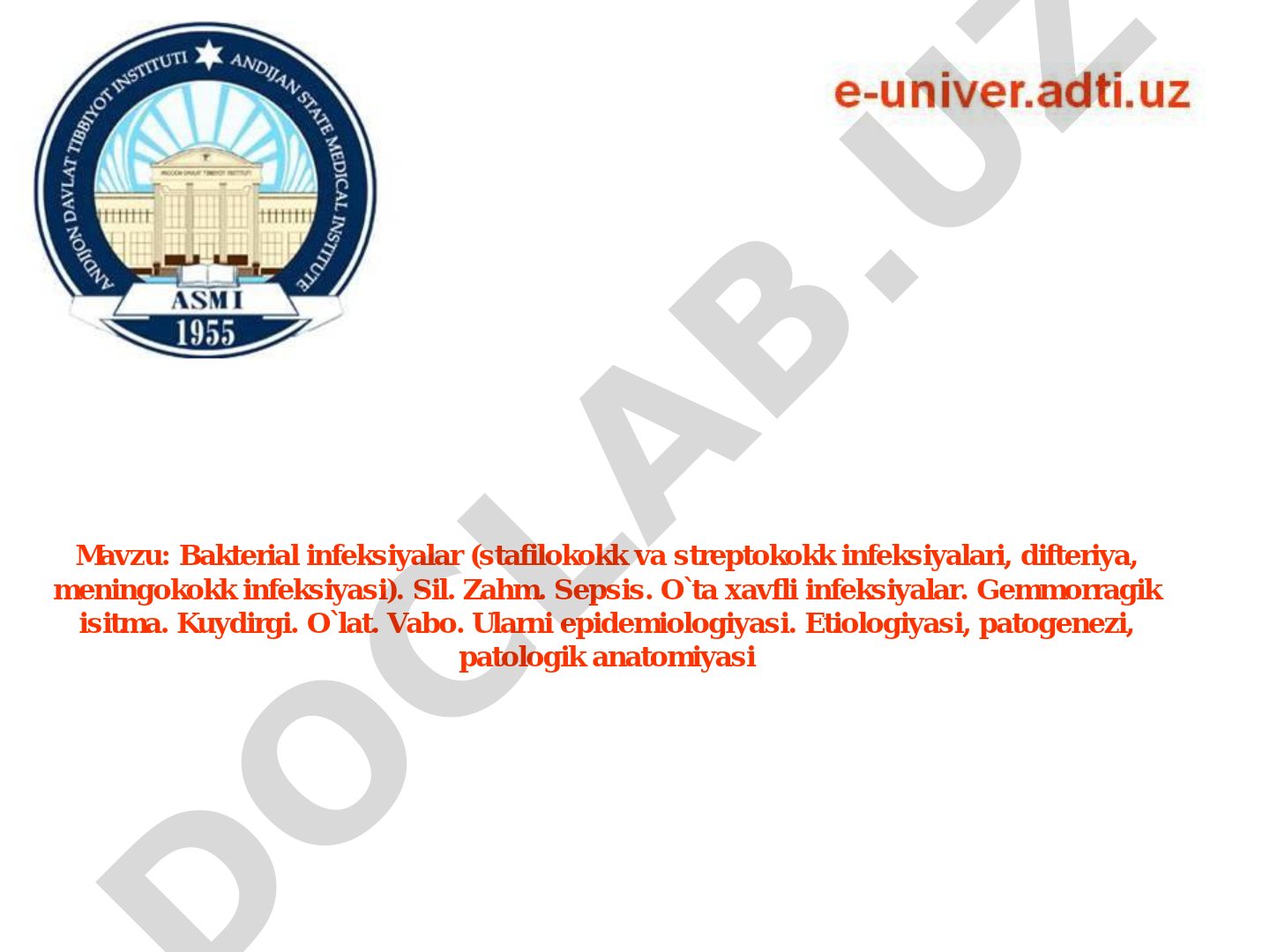 Bakterial infeksiyalar, sil, zahm, sepsis, o'ta xavfli infeksiyalar