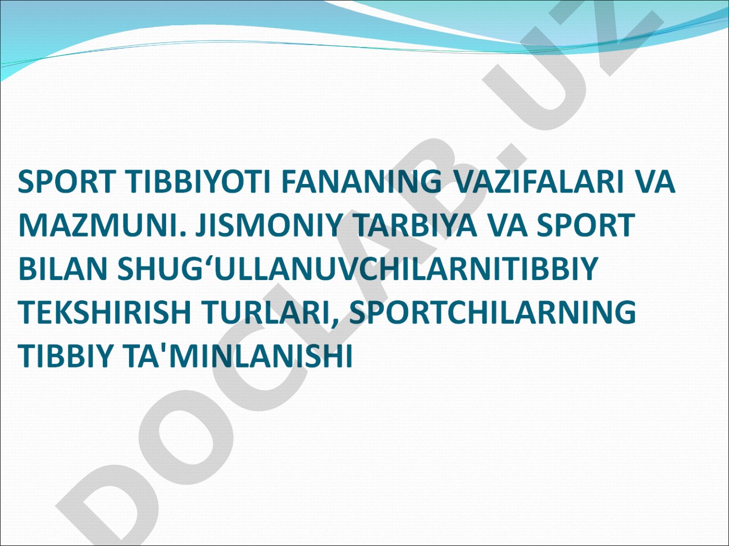 Sport tibbiyoti fanining maqsadi, jismoniy yuklamalar ta'siri va shifokor nazorati