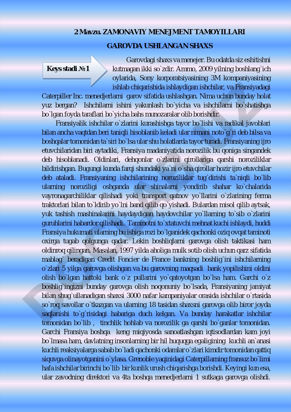 Zamonaviy menejment tamoyillari garovda ushlangan shaxs