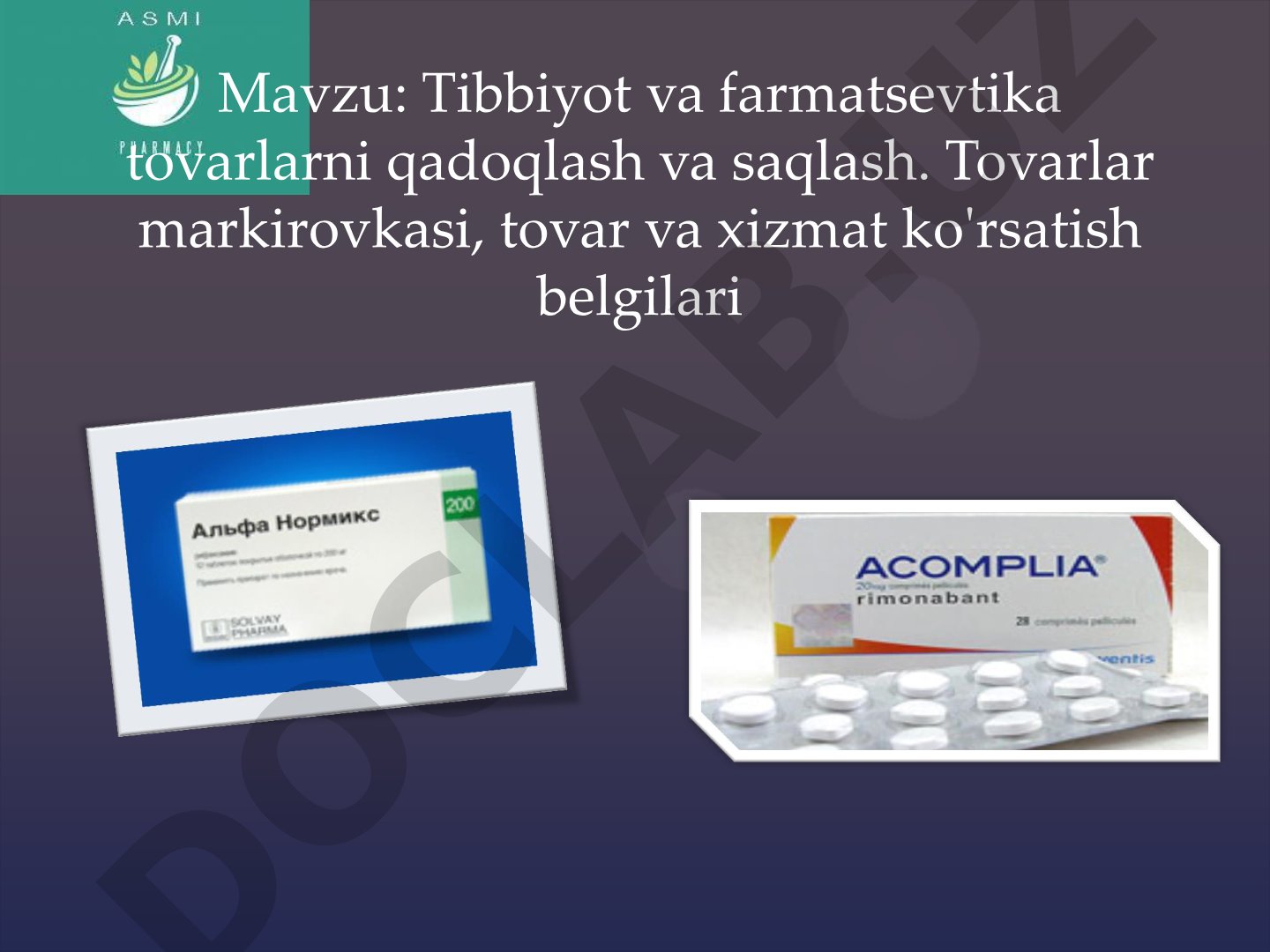Tibbiyot va farmatsevtika tovarlarni qadoqlash va saqlash