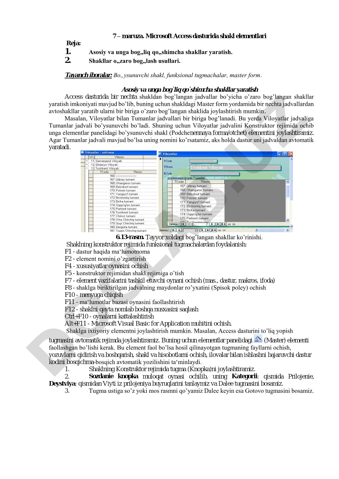 Microsoft Access dasturida shakl elementlari