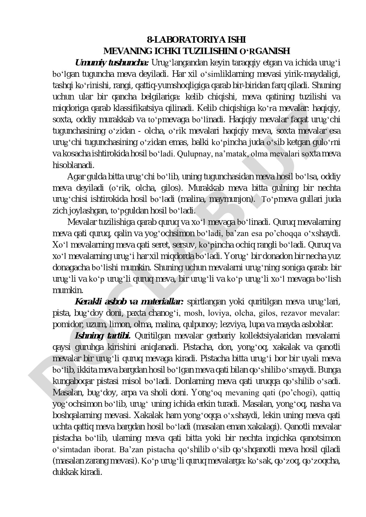Mevaning ichki tuzilishini o‘rganish