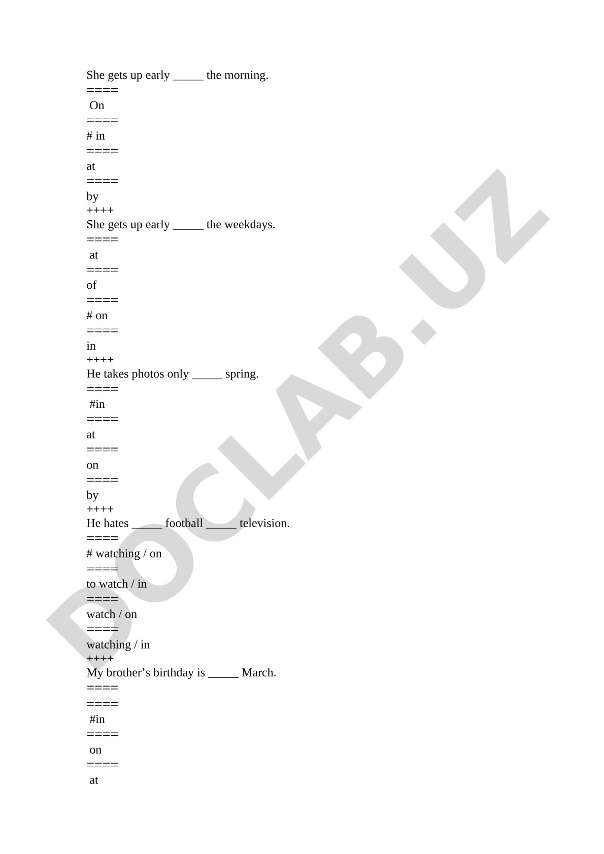 Prepositions of time and place exercises
