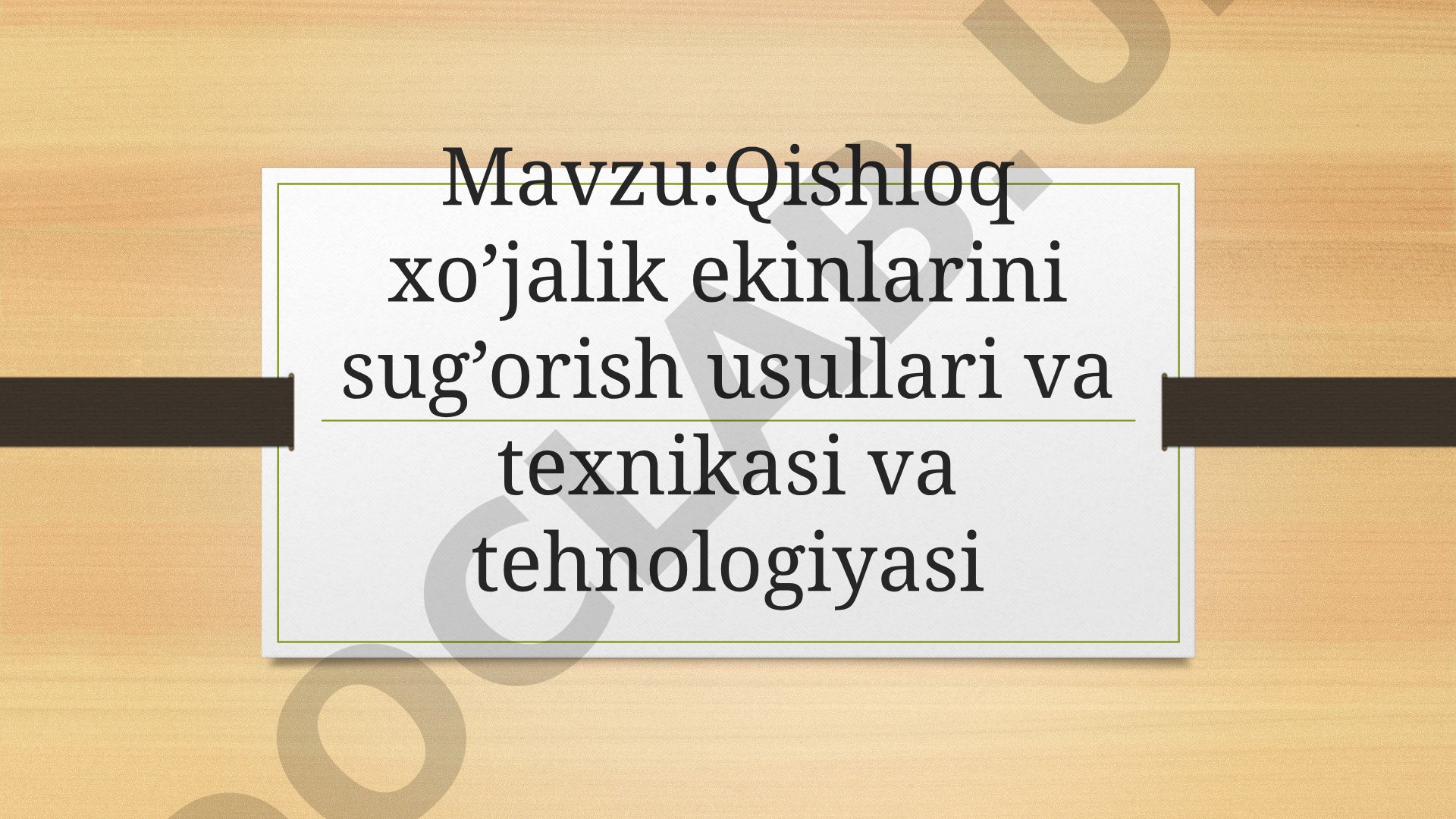 Qishloq xo’jalik ekinlarini sug’orish usullari va texnikasi va tehnologiyasi