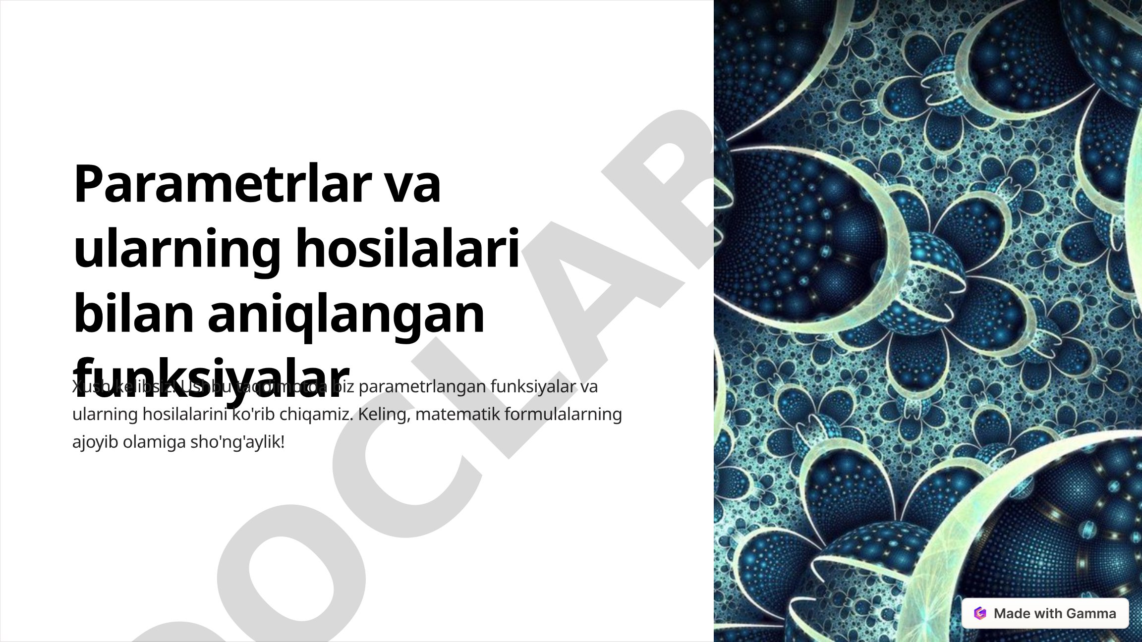 Parametrlar bilan aniqlangan funksiyalar va ularning hosilalari