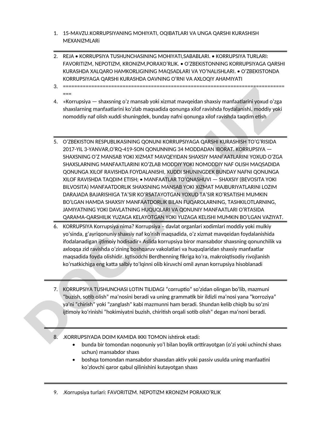 Korrupsiyaning mohiyati, oqibatlari va unga qarshi kurashish mexanizmlari