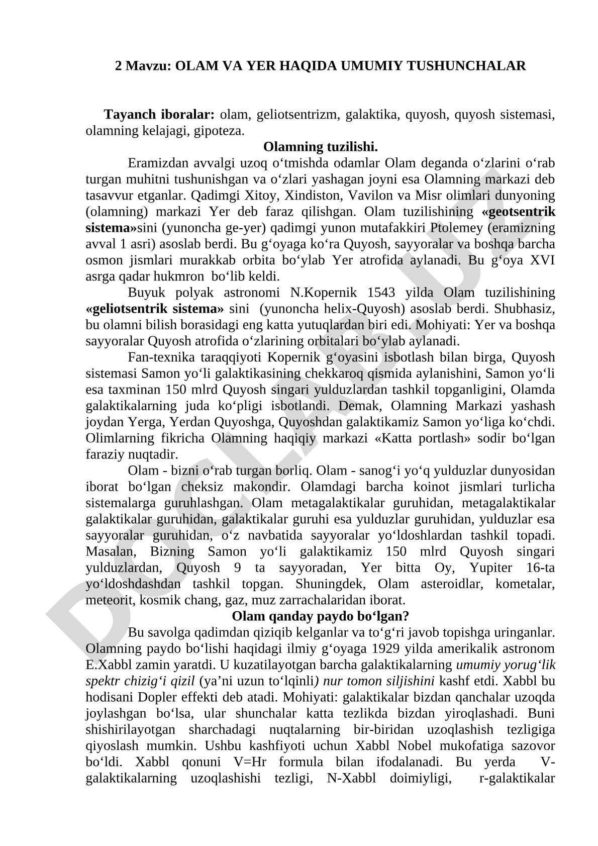 Olam va yer haqida umumiy tushunchalar