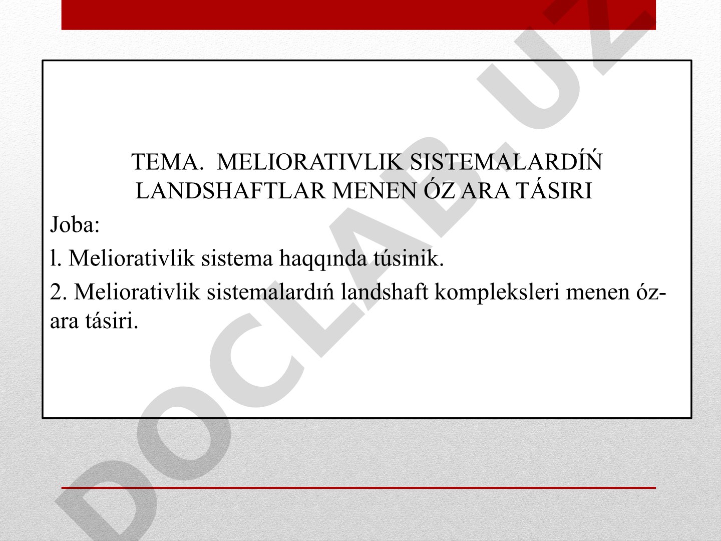 Meliorativlik sistemalardıń landshaftlar menen óz ara tásiri