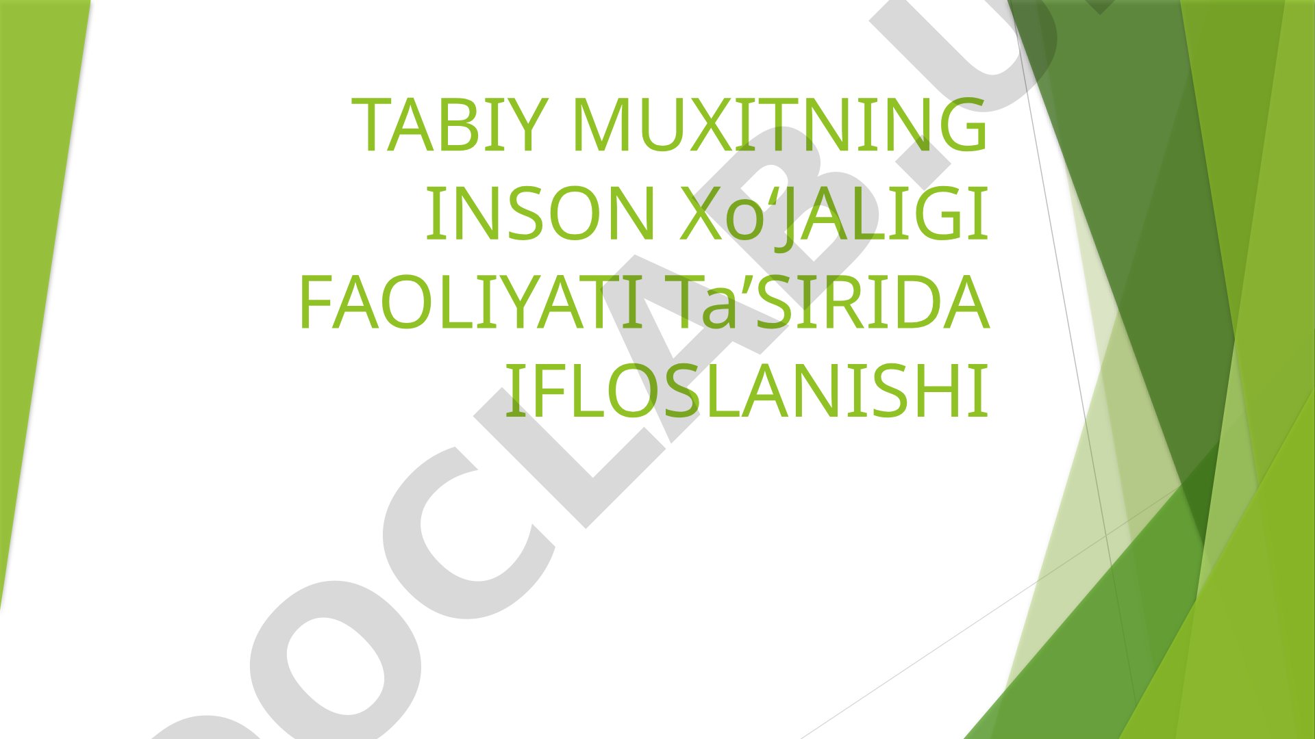 TABIY MUXITNING INSON XoʻJALIGI FAOLIYATI TaʼSIRIDA IFLOSLANISHI