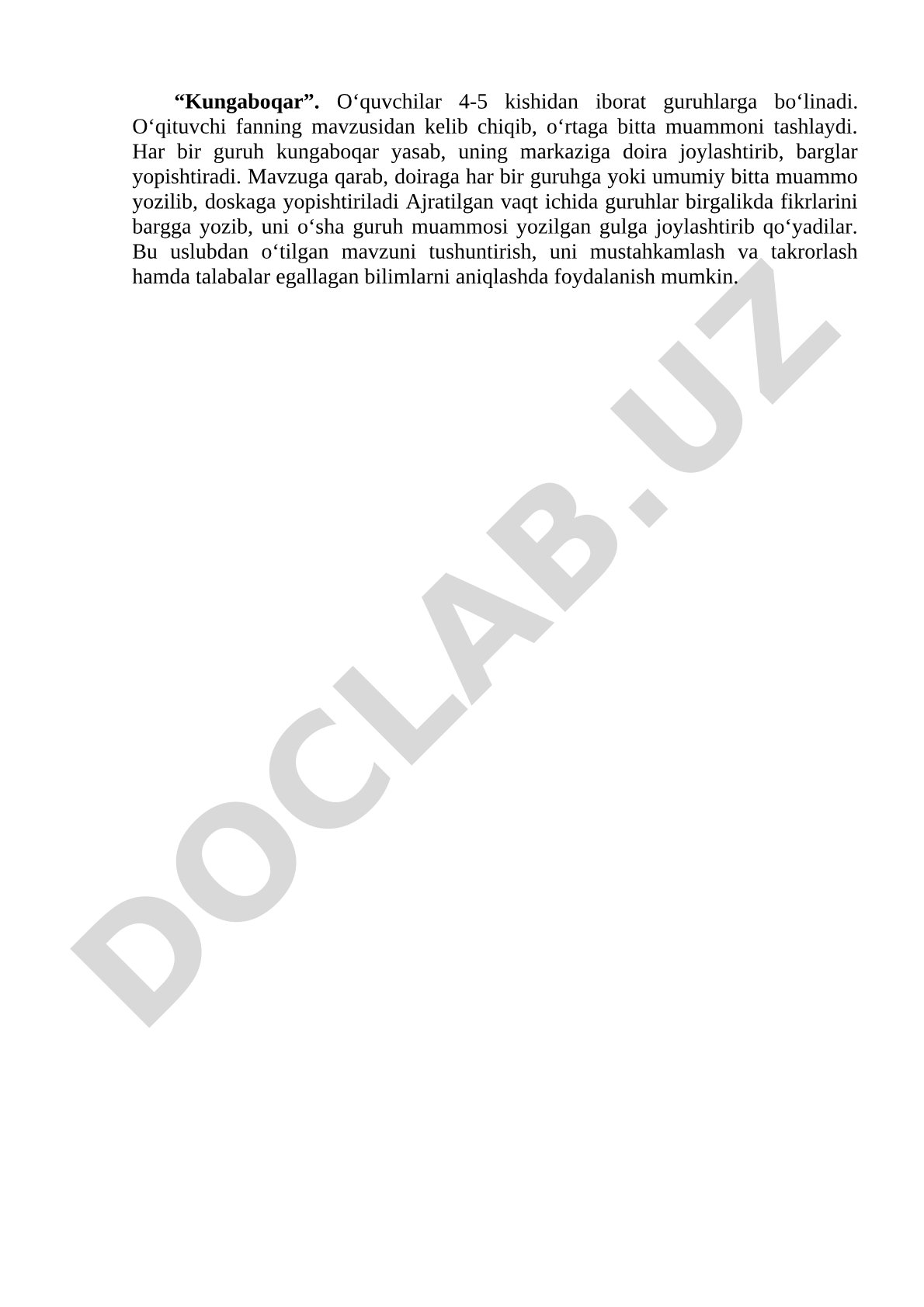 O'quvchilar guruhlarga bo'linib, kungaboqar shaklida muammo yechish usuli