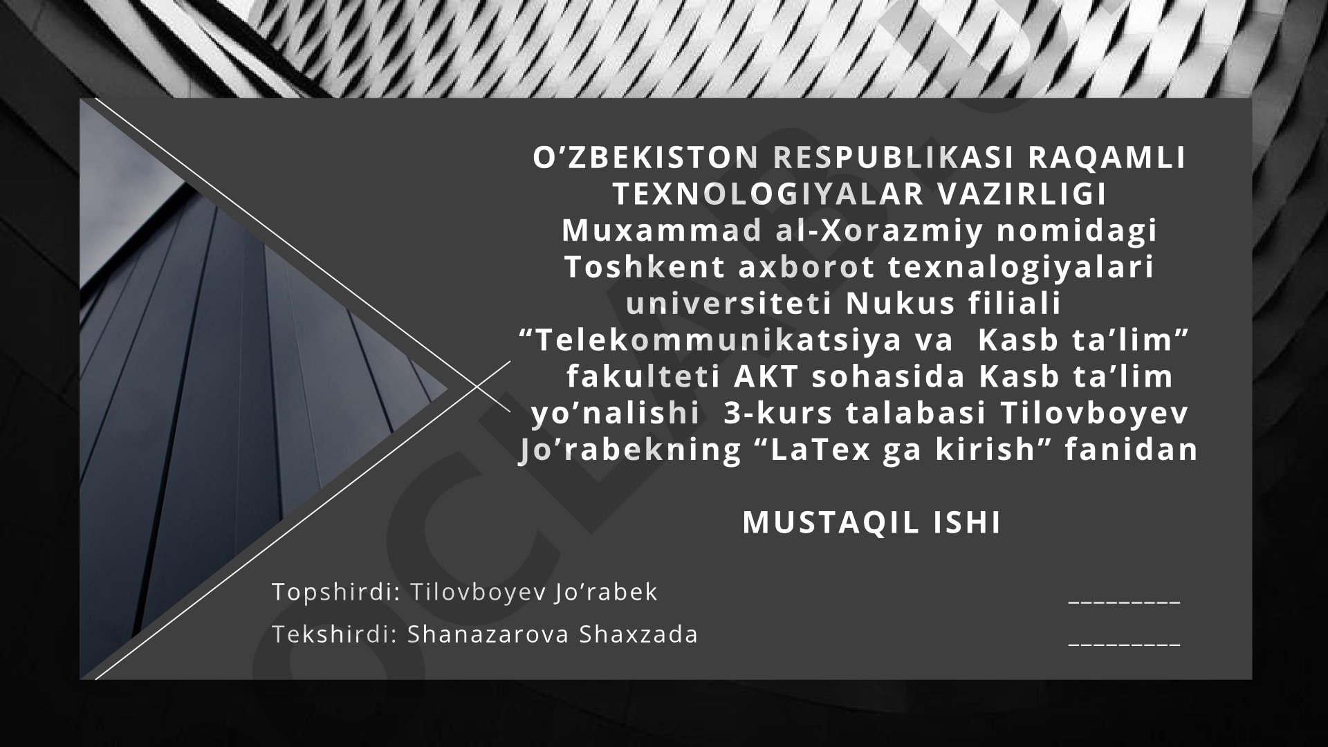 LaTeX ga kirish fanidan mustaqil ish: Jadvallar turlari