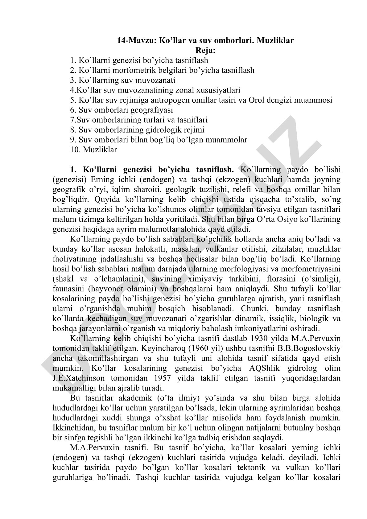 Ko’llar va suv omborlari. Muzliklar