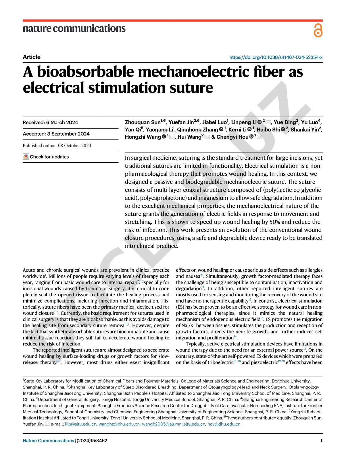 A bioabsorbable mechanoelectric fiber as electrical stimulation suture
