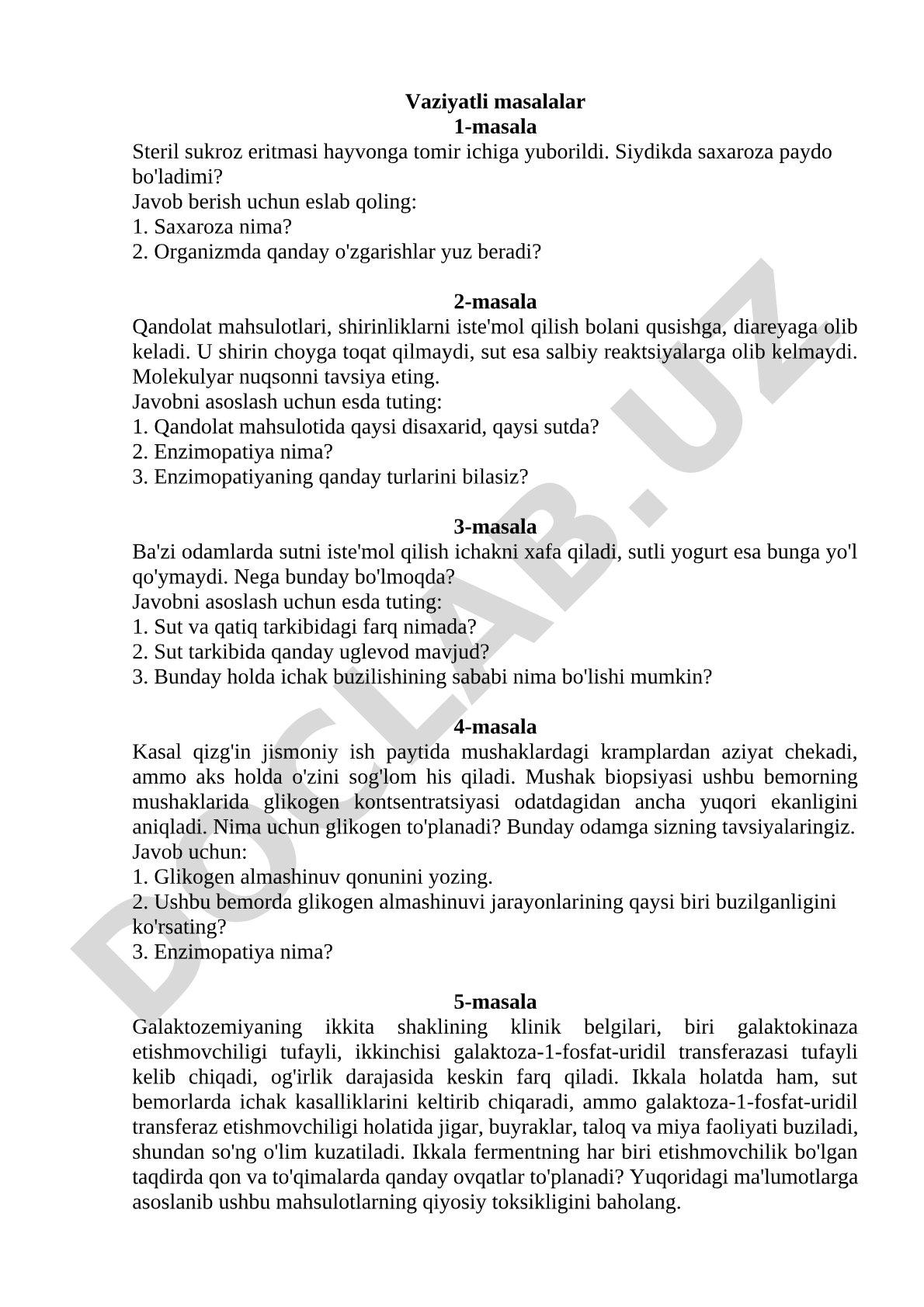 Vaziyatli masalalar: saxaroza, disaxaridlar va enzimopatiyalar