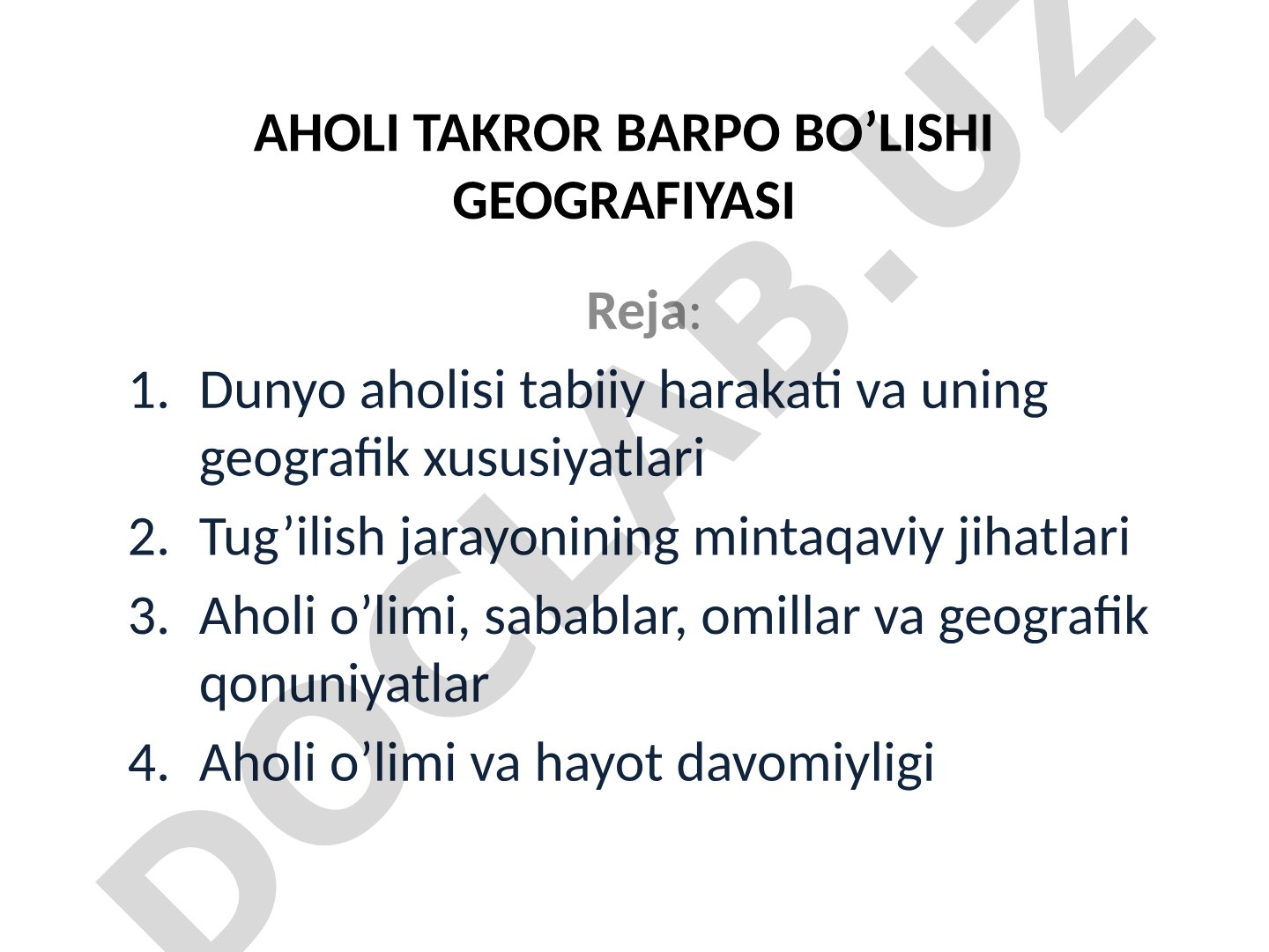 Aholi takror barpo bo’lishi geografiyasi