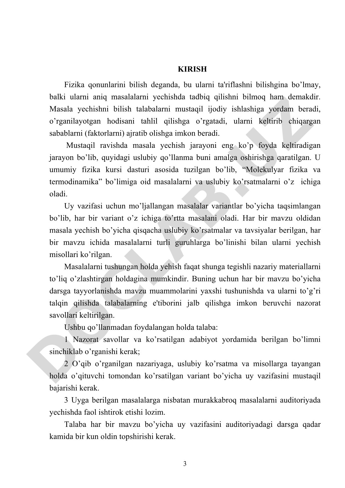 Molekulyar fizika va termodinamika masalalarini yechish