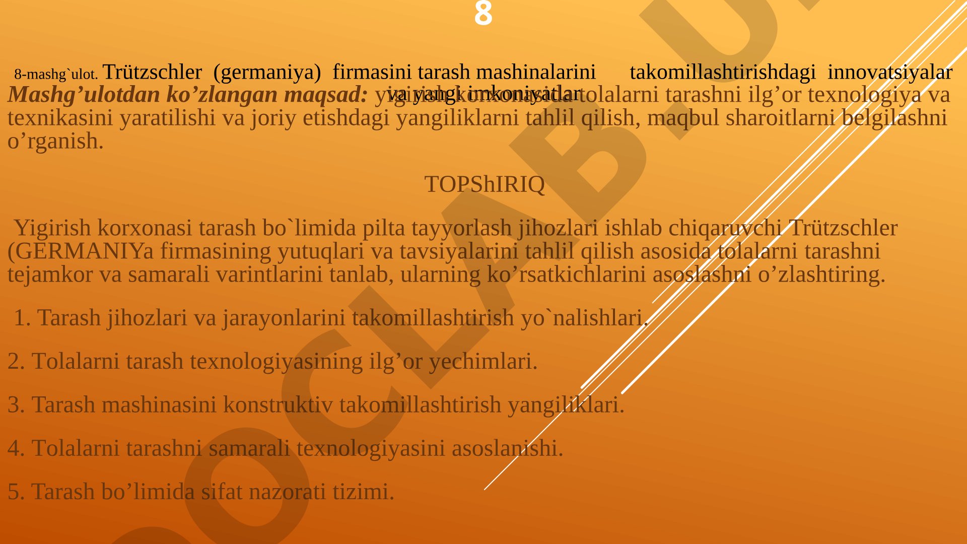 Trützschler (Germaniya) firmasini tarash mashinalarini takomillashtirishdagi innovatsiyalar va yangi imkoniyatlar