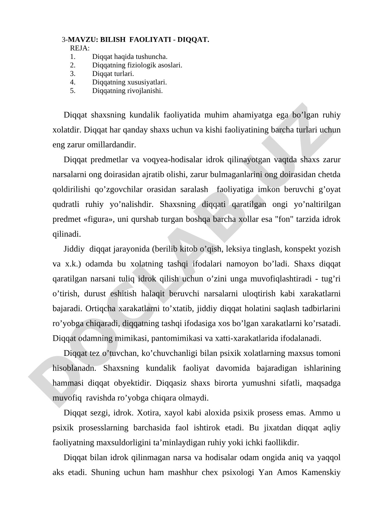 Bilish faoliyati - diqqat