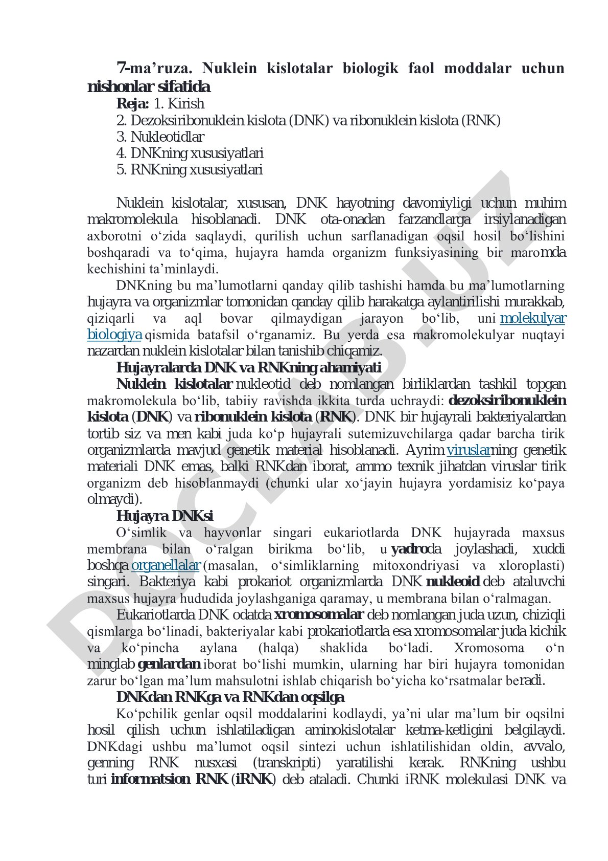 Nuklein kislotalar biologik faol moddalar uchun nishonlar sifatida
