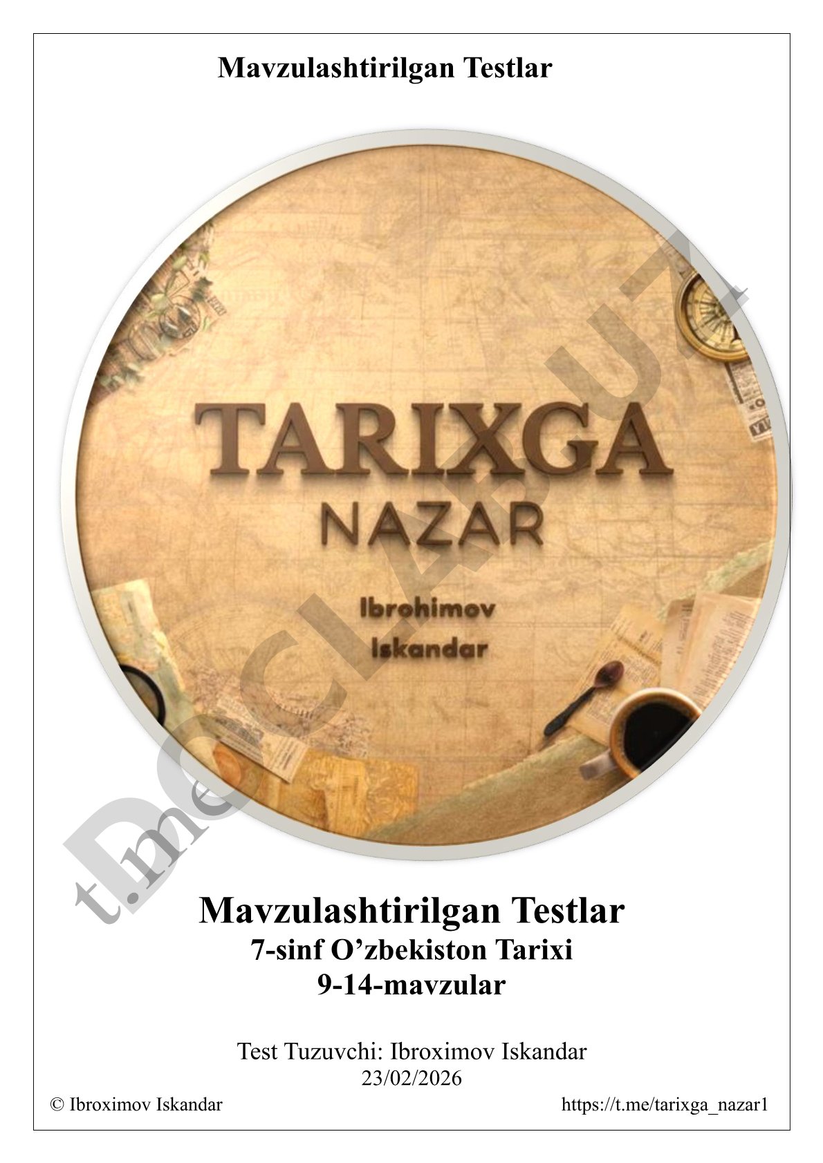 O'zbekiston tarixi 7-sinf 9-14-mavzular testlari