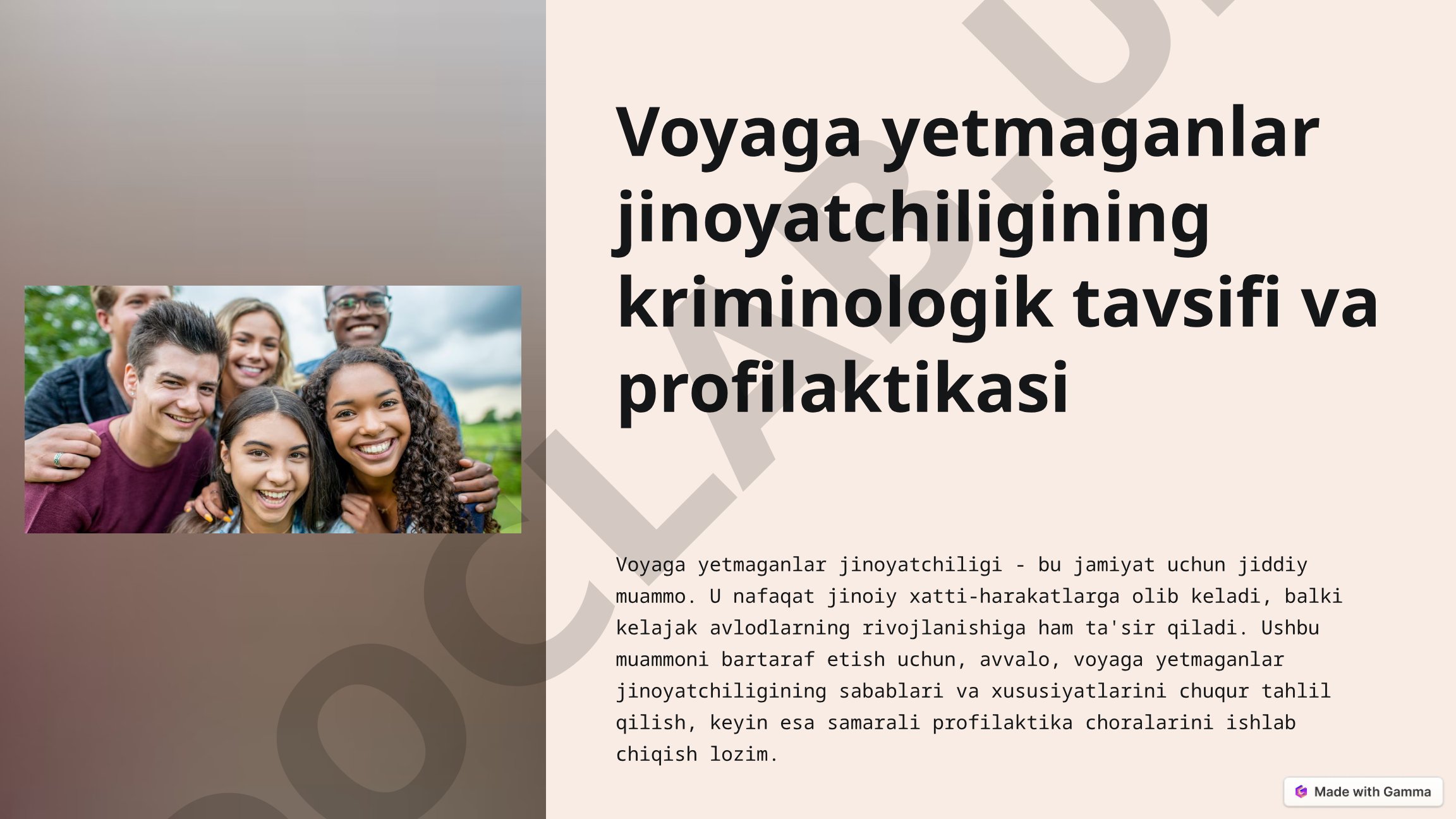 Voyaga yetmaganlar jinoyatchiligining kriminologik tavsifi va profilaktikasi