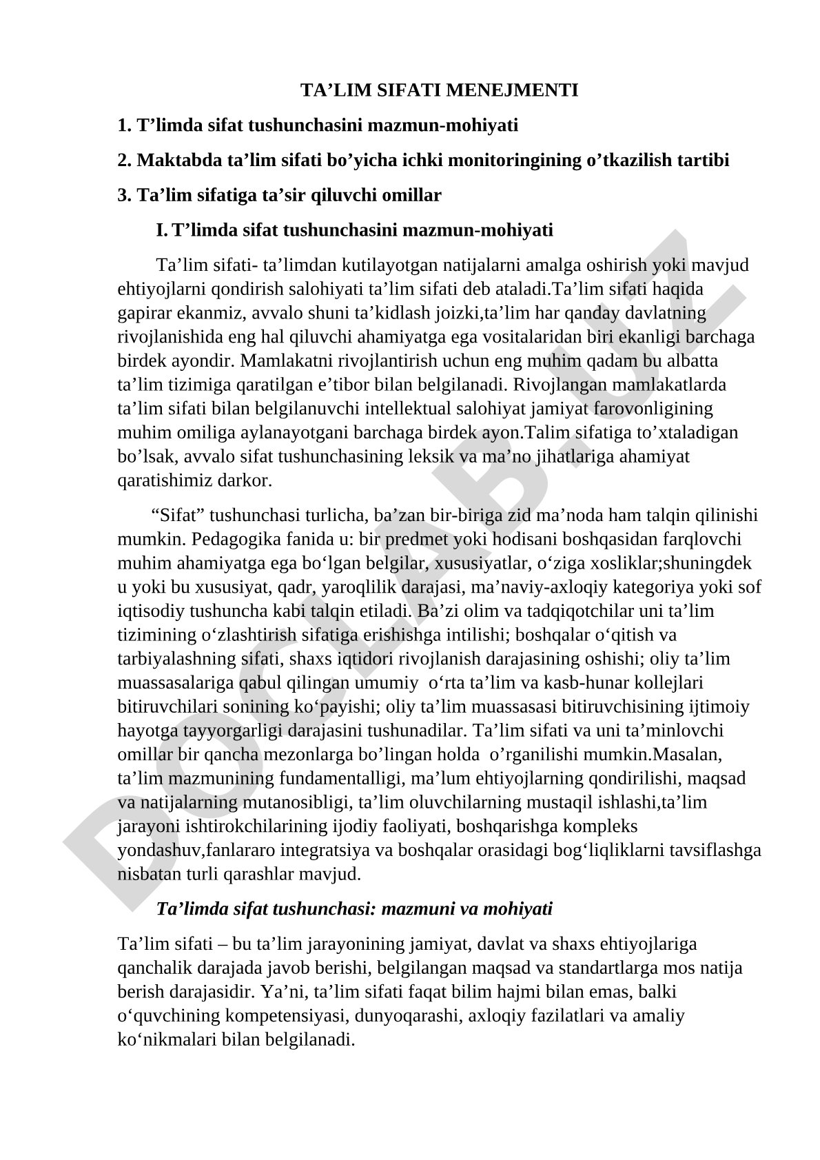 Ta'lim sifatini boshqarish: mazmun-mohiyati, monitoring va ta'sir etuvchi omillar
