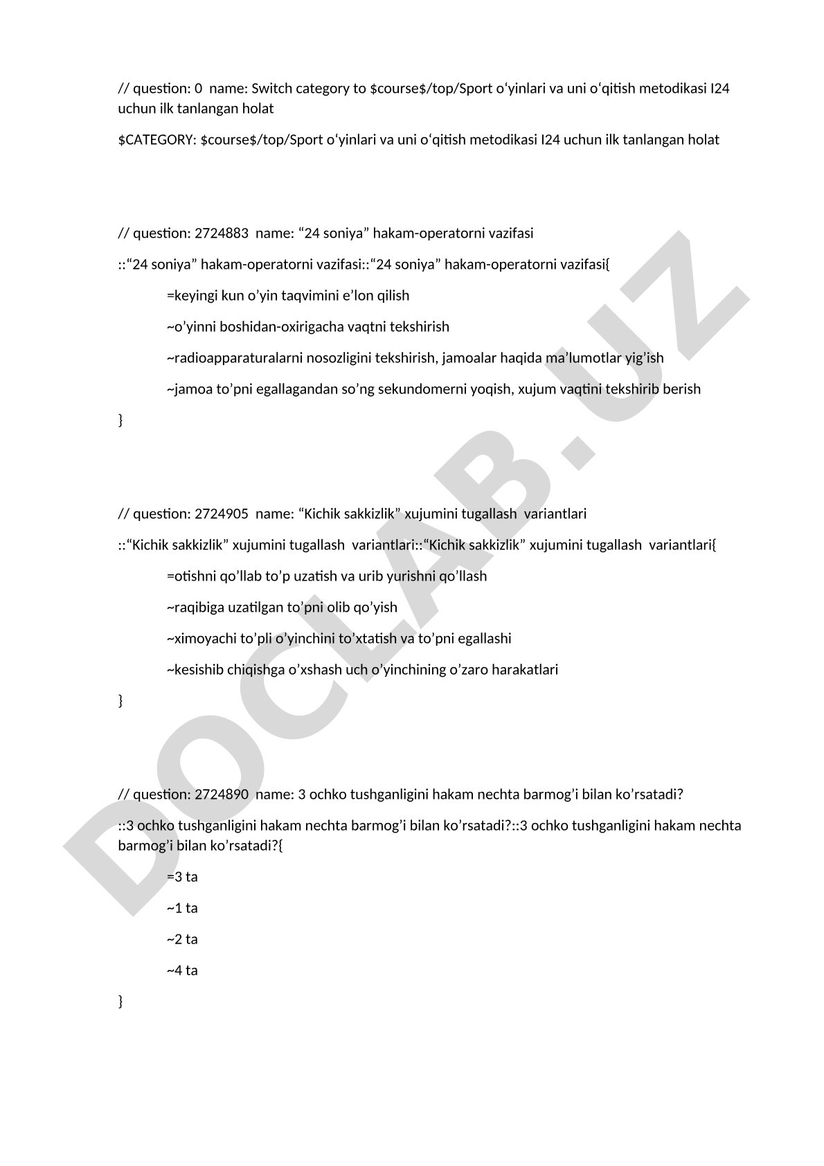 Sport o‘yinlari va uni o‘qitish metodikasi I24 uchun ilk tanlangan holat
