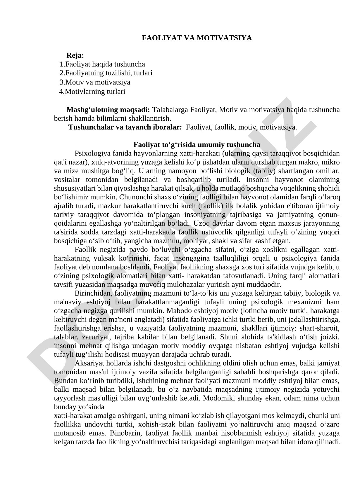 Faoliyat va motivatsiya