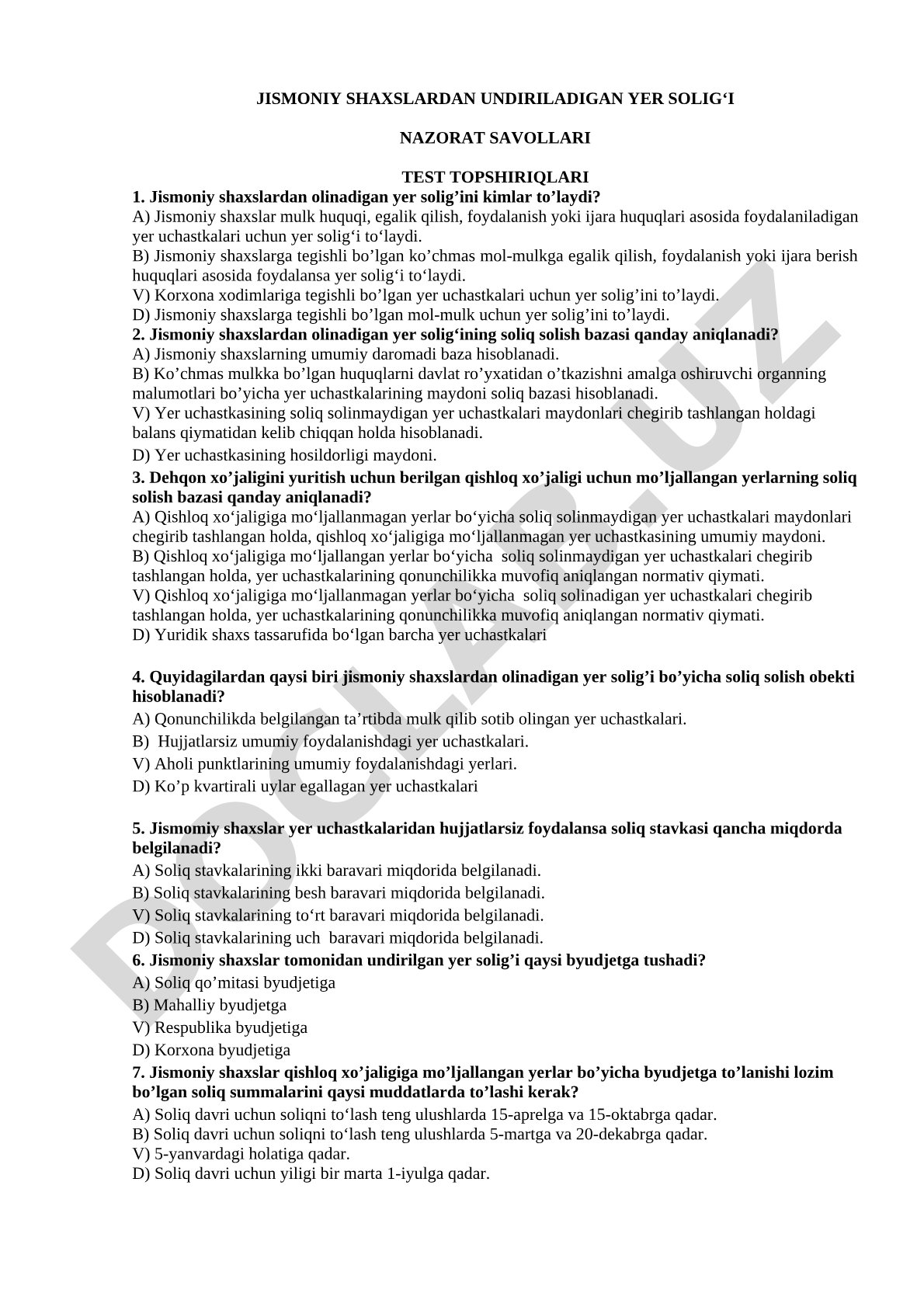 Jismoniy shaxslardan undiriladigan yer solig'i