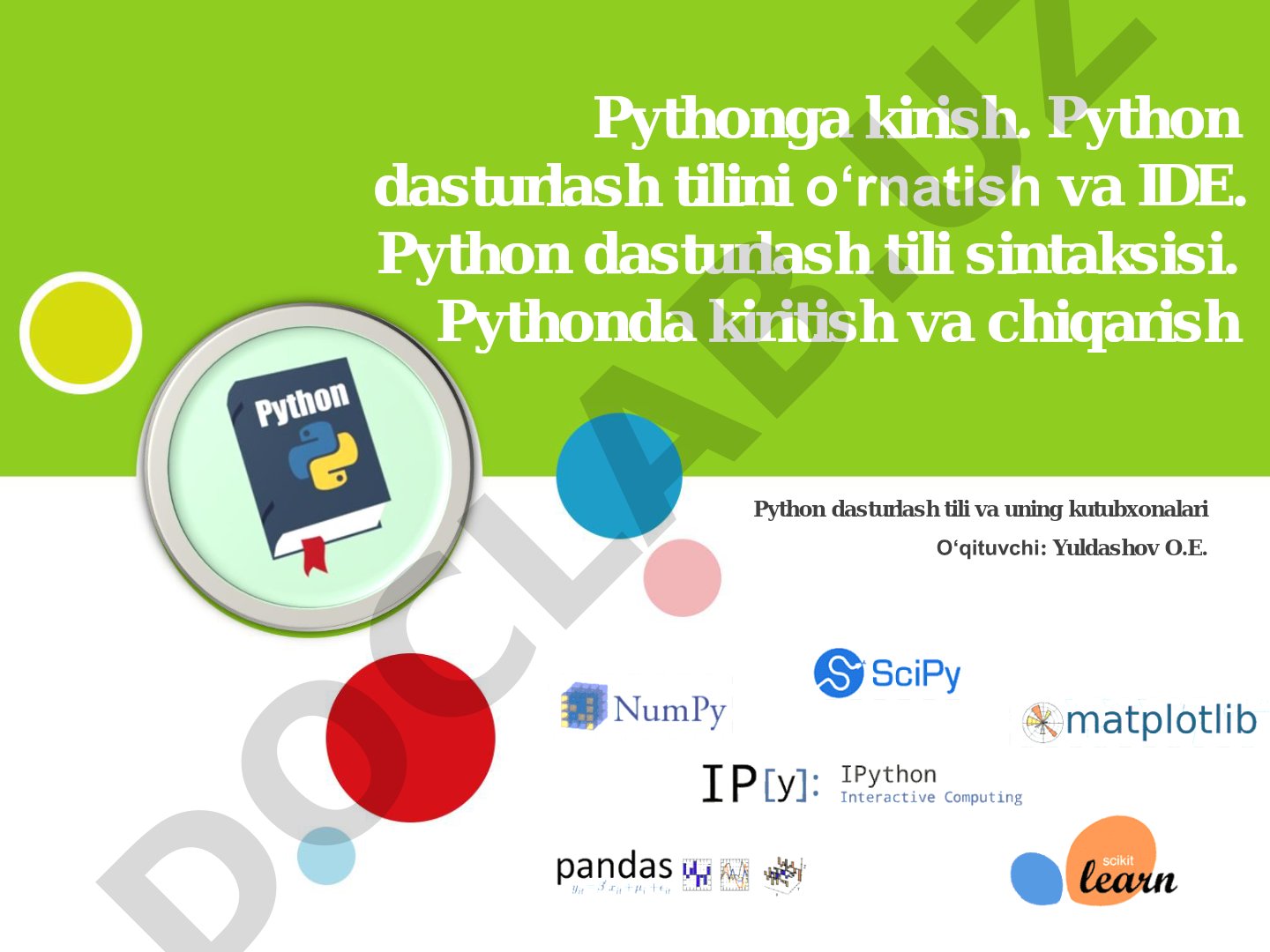 Python dasturlash tili va uning kutubxonalari