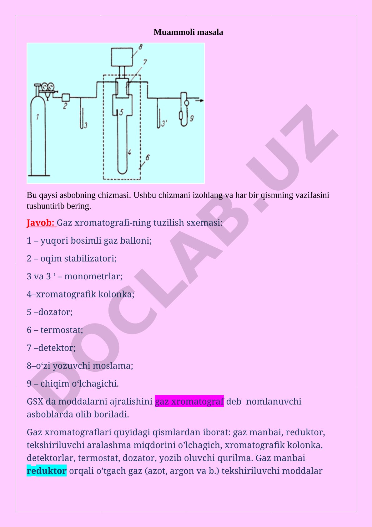 Gaz xromatografining tuzilish sxemasi
