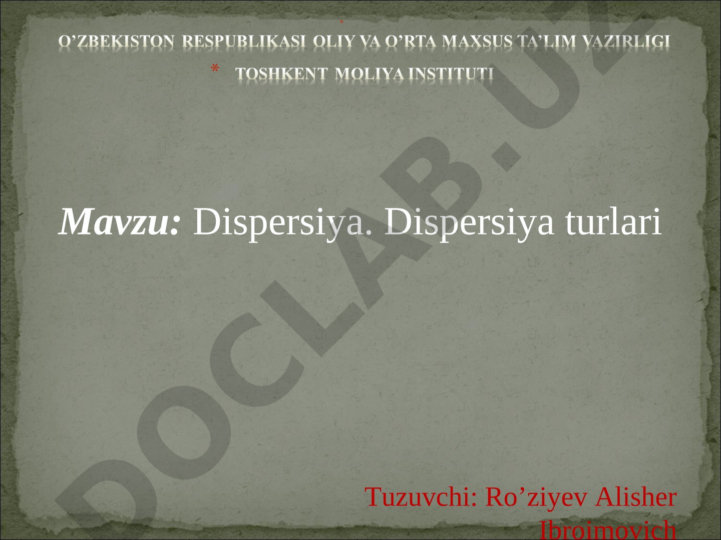 Dispersiyani moment usulida aniqlash, muqobil belgilar dispersiyasi va dispersion tahlil