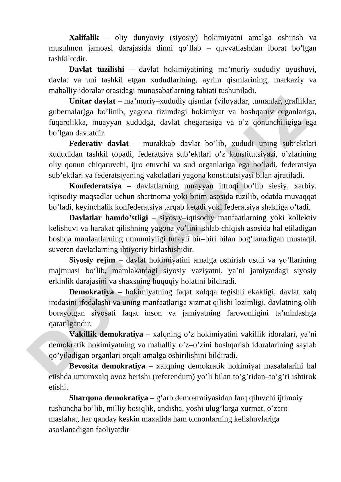 Xalifalik va davlat tuzilishi shakllari