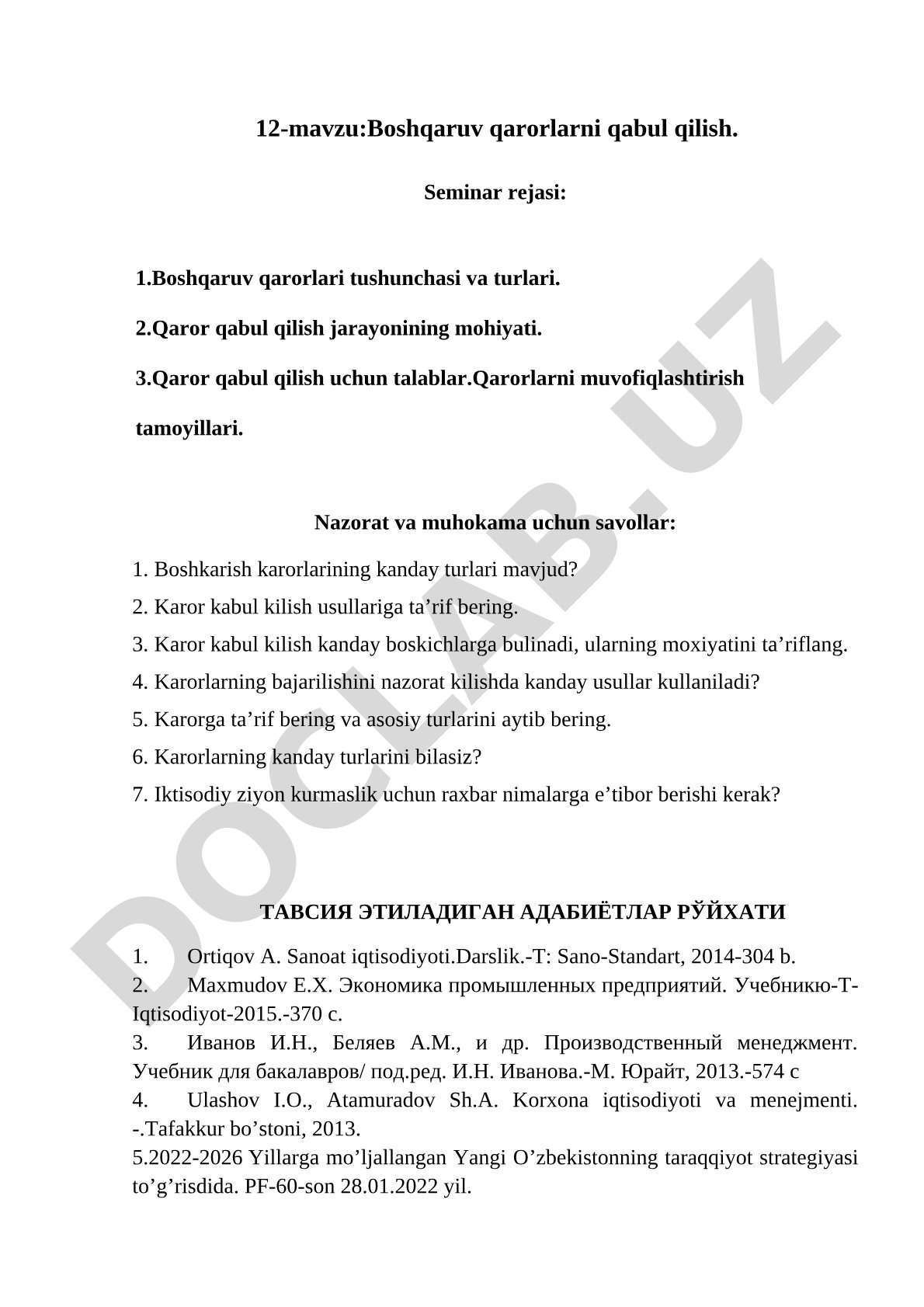 Boshqaruv qarorlarni qabul qilish