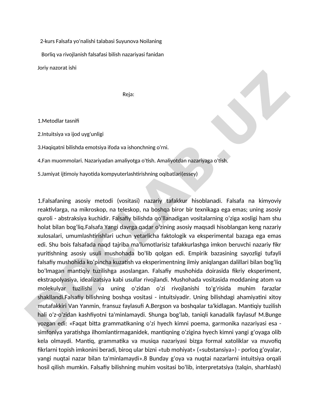 Borliq va rivojlanish falsafasi bilish nazariyasi