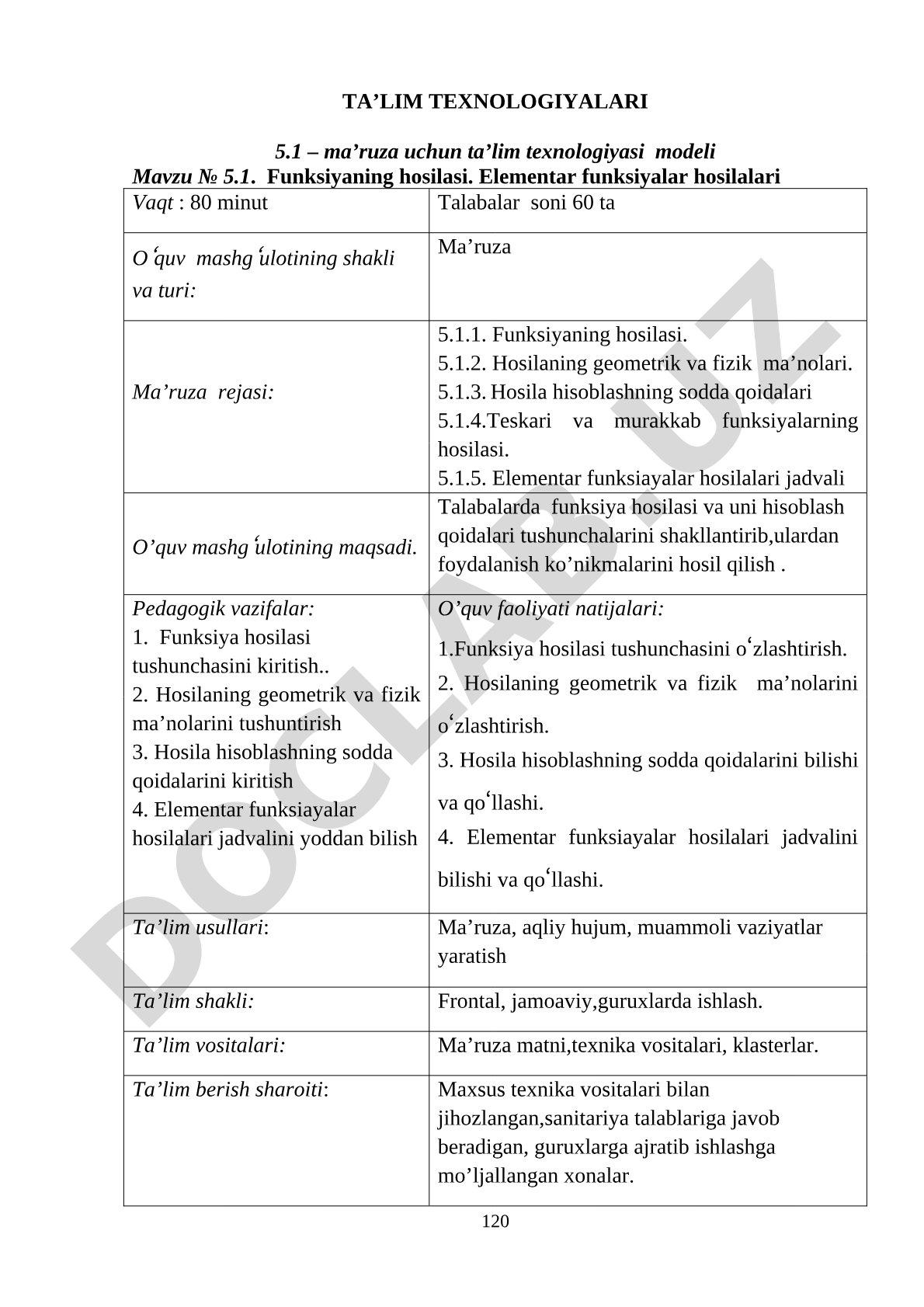 Funksiyaning hosilasi. Elementar funksiyalar hosilalari