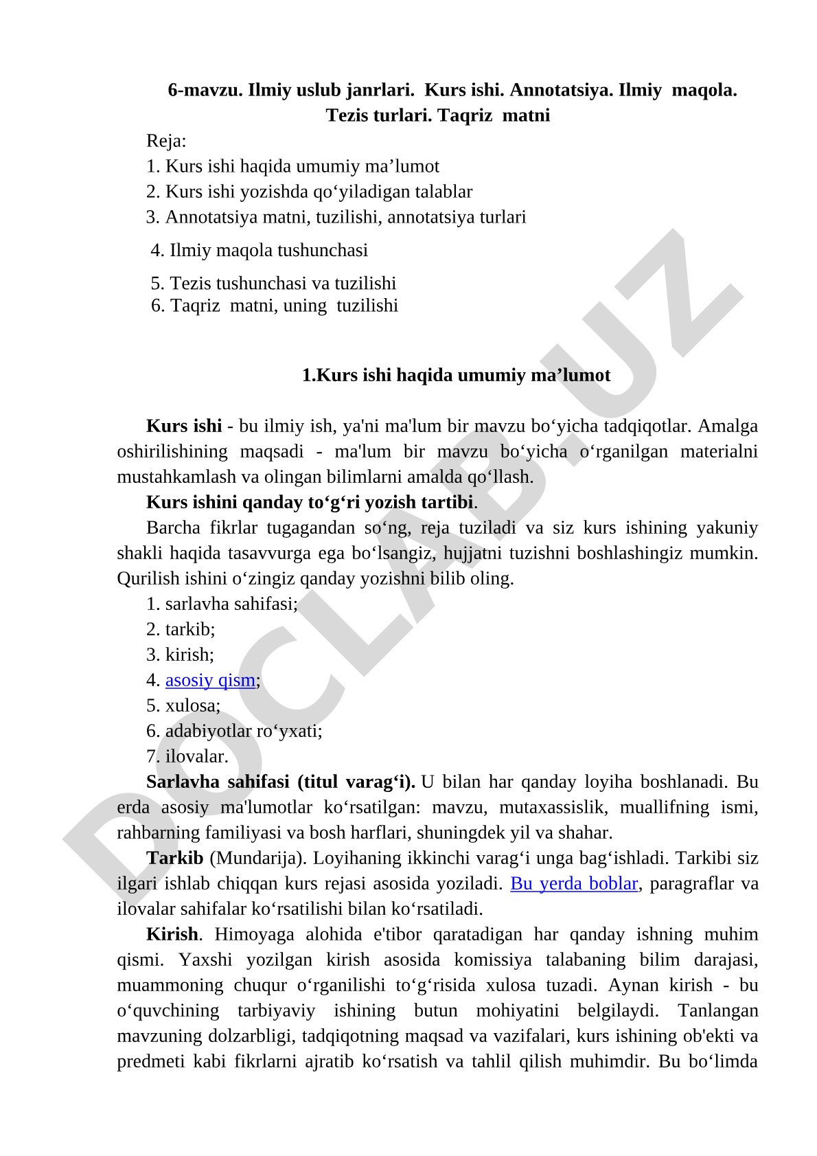 Ilmiy uslub janrlari haqida: kurs ishi, annotatsiya, maqola, tezis va taqriz