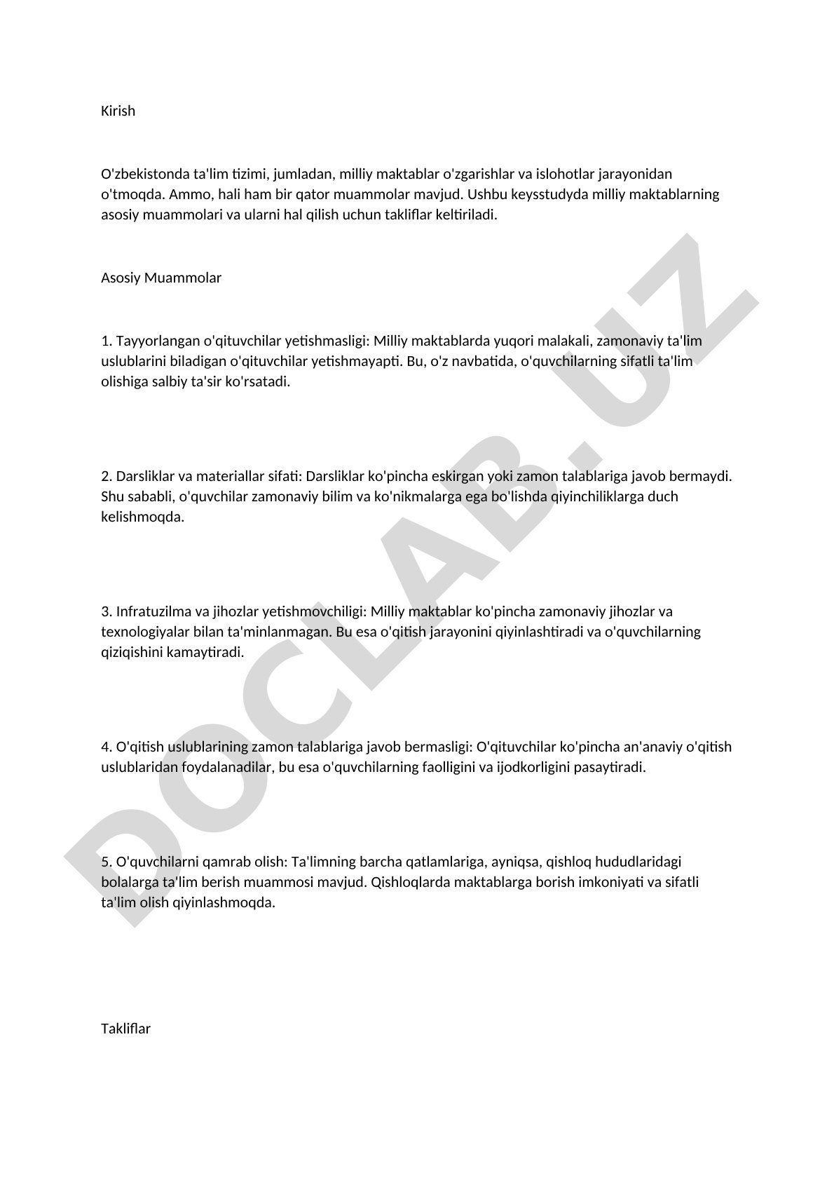 Milliy maktablarning muammolari va ularni hal qilish takliflari
