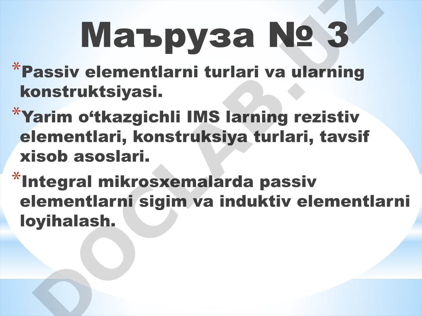 Passiv elementlarni turlari va ularning konstruktsiyasi